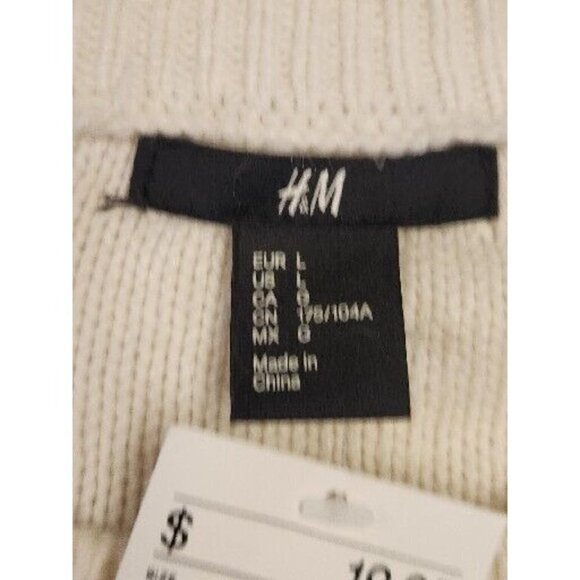 H&M Sweater Cable Knit Womens L Ivory Cream Sequin Diamond Holiday Bling NEW - Picture 2 of 6